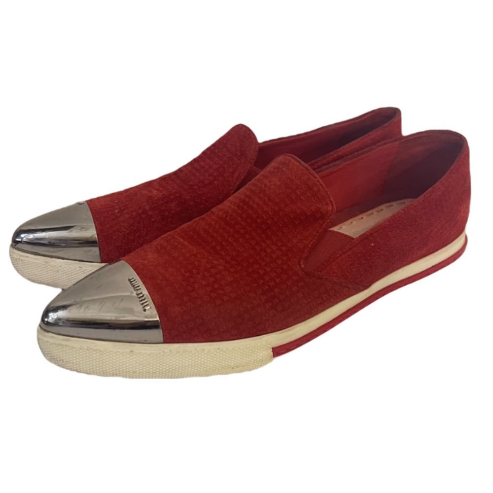 MIU MIU Metal Cap Toe Red Suede Sneaker 39/9